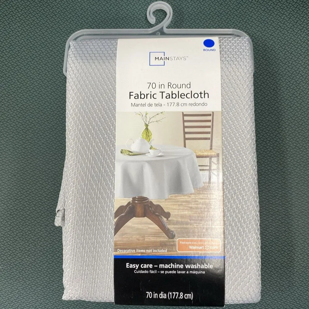 Mainstays Soft Silver Tablecloth 70” Round Polyester Easy Care NEW